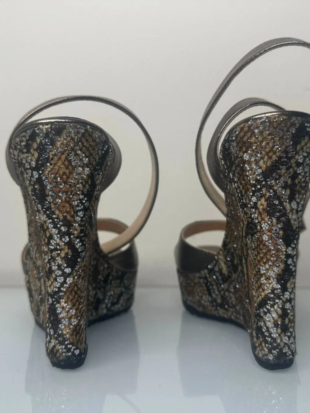 Jimmy Choo Pablo Gunmetal Leather Strap Wedge Heel Sandals - Picture 5 of 7